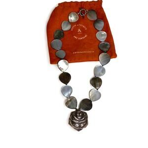 Simon Sebbag Sterling Silver Rose Necklace Black Lip Mother of Pearl  18"